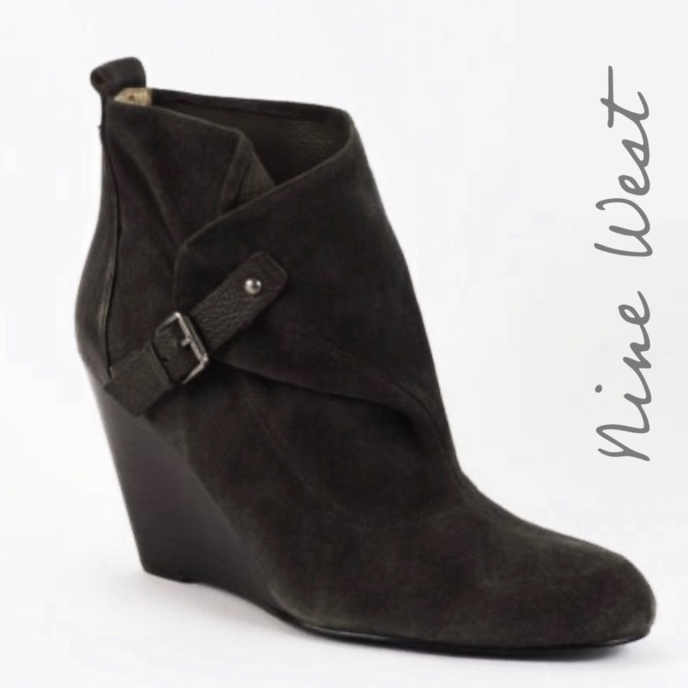 Nine West Orro Suede Buckled Wedge Ankle Boots